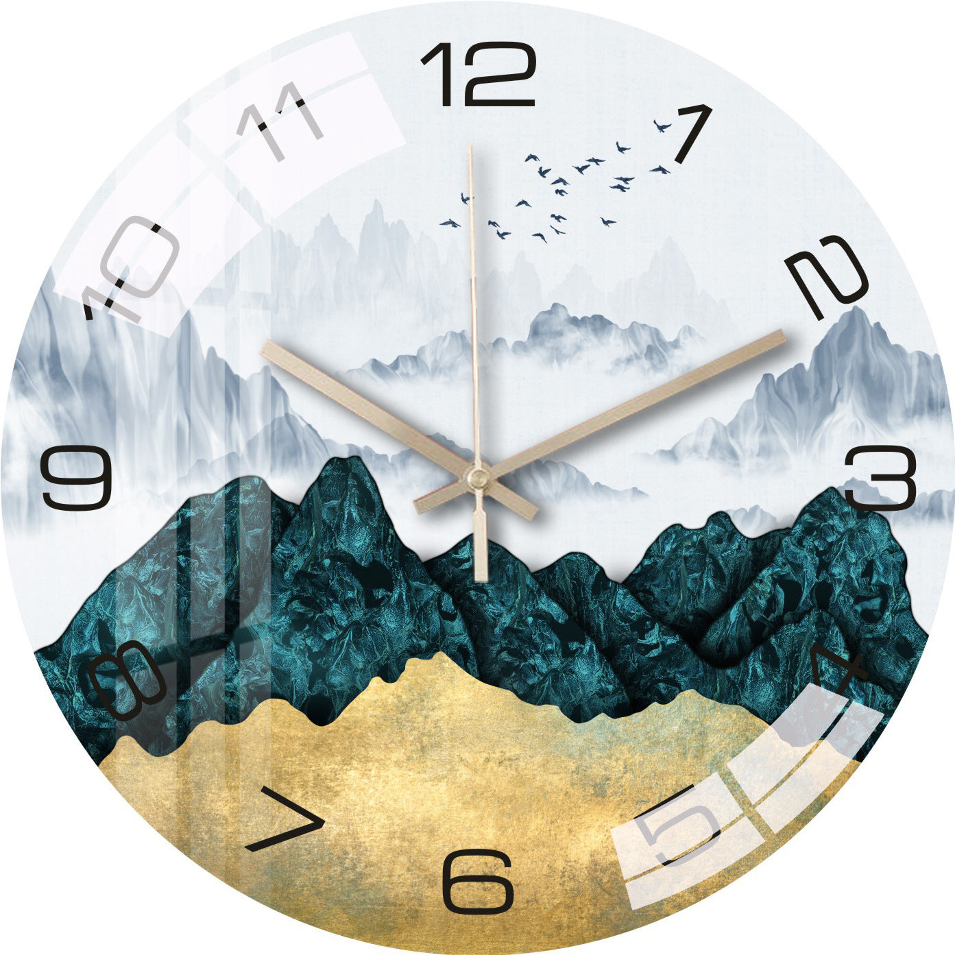 Silent mechanism wall clock highlighted on shelf