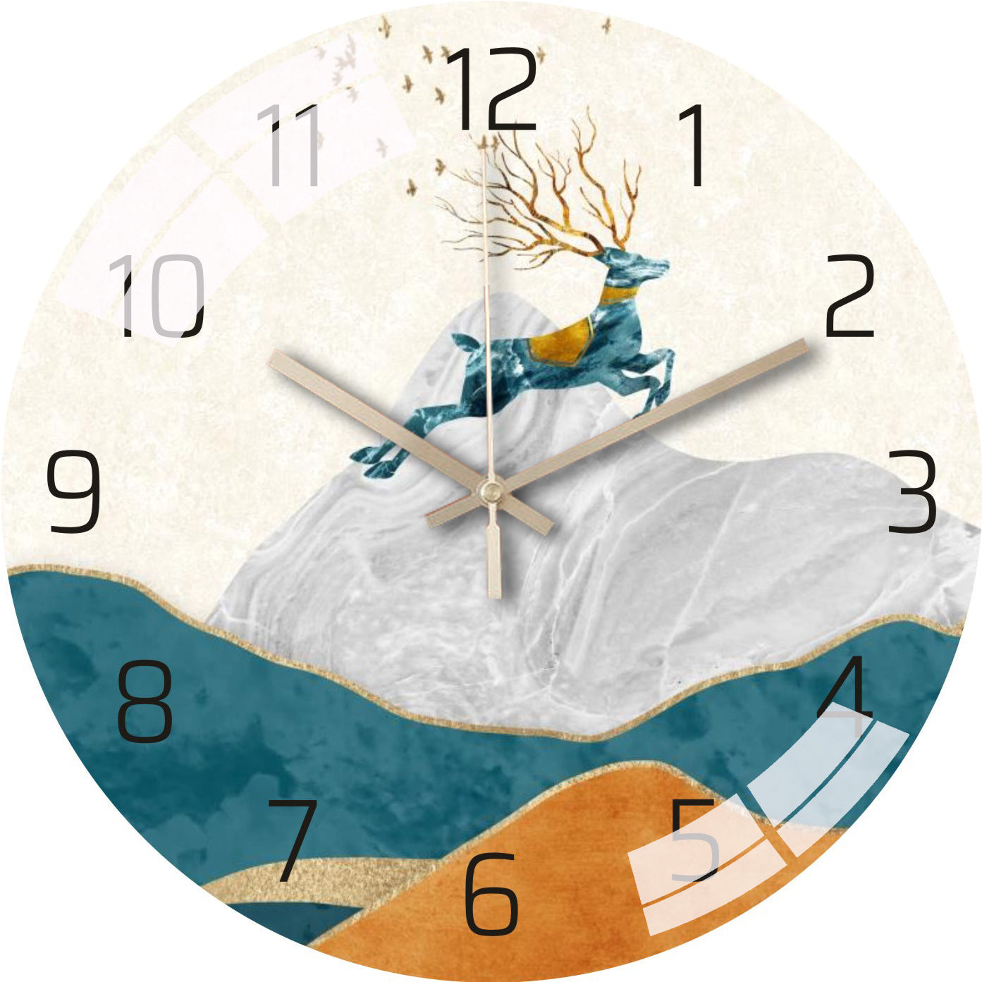 Scandinavian wall clock with artistic background