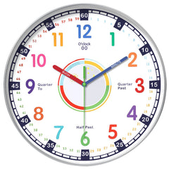 10-inch wall clock mounted on a colourful bedroom wall
