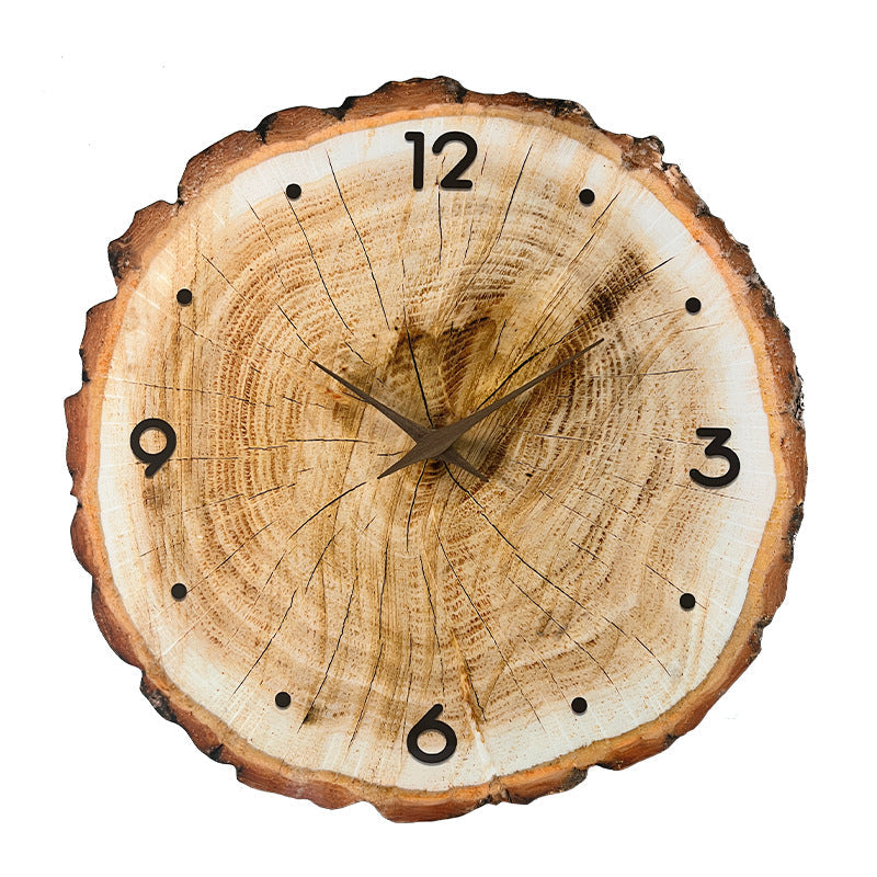 Functional wooden wall clock on wall