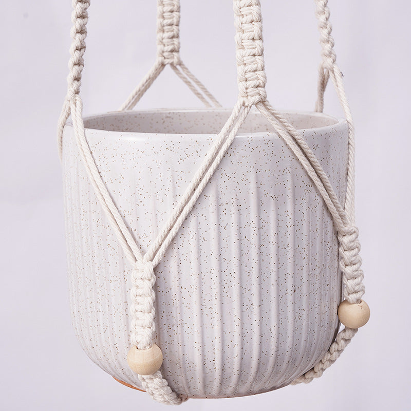 eco-friendly cotton and hemp hanging basket in use
