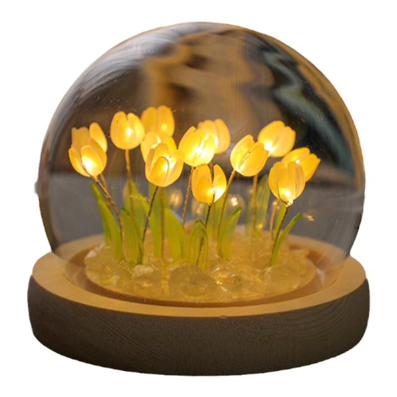 Handmade tulip night light on a table