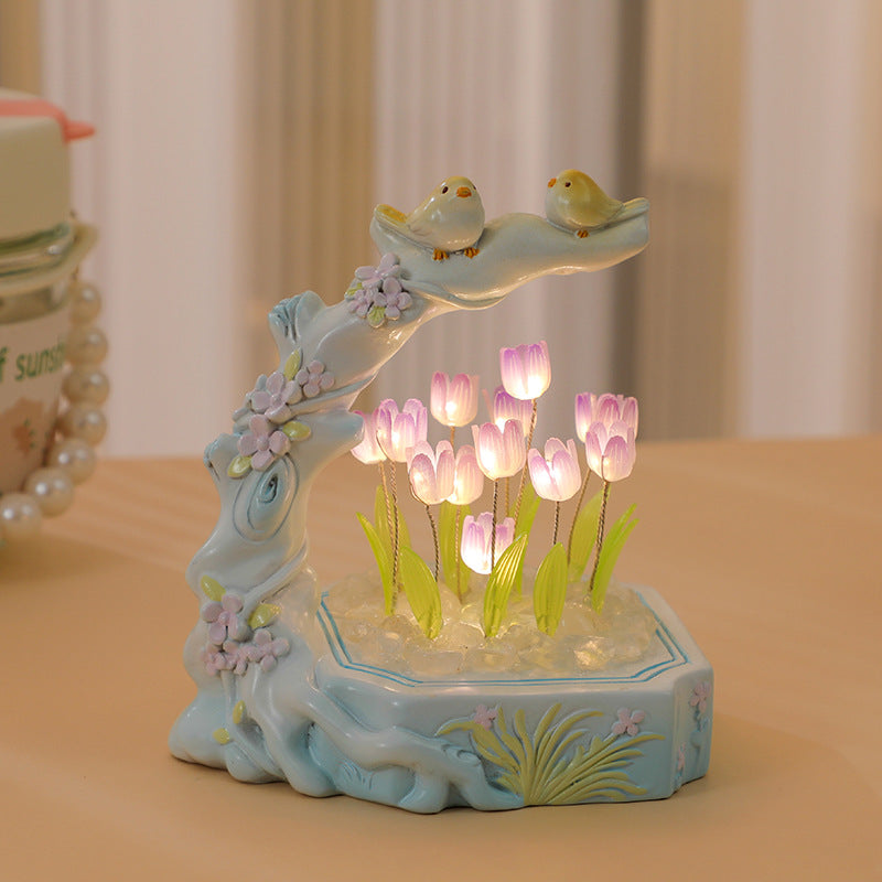 close-up view of handcrafted night light tulip design