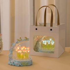 assembled DIY tulip night light in bedroom
