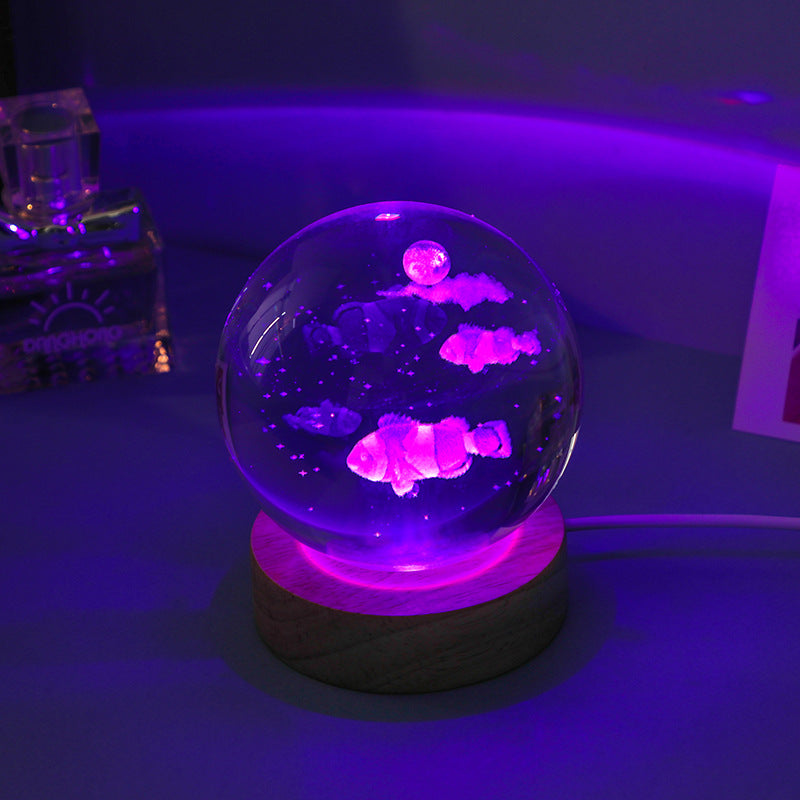cozy room with crystal ball night light illuminating