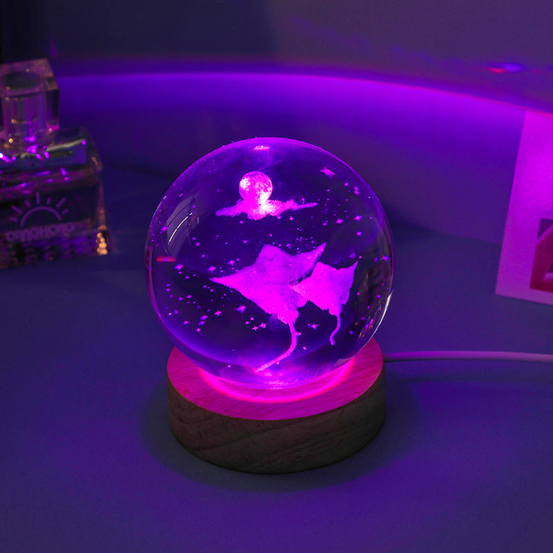 3D engraved details on crystal ball night light