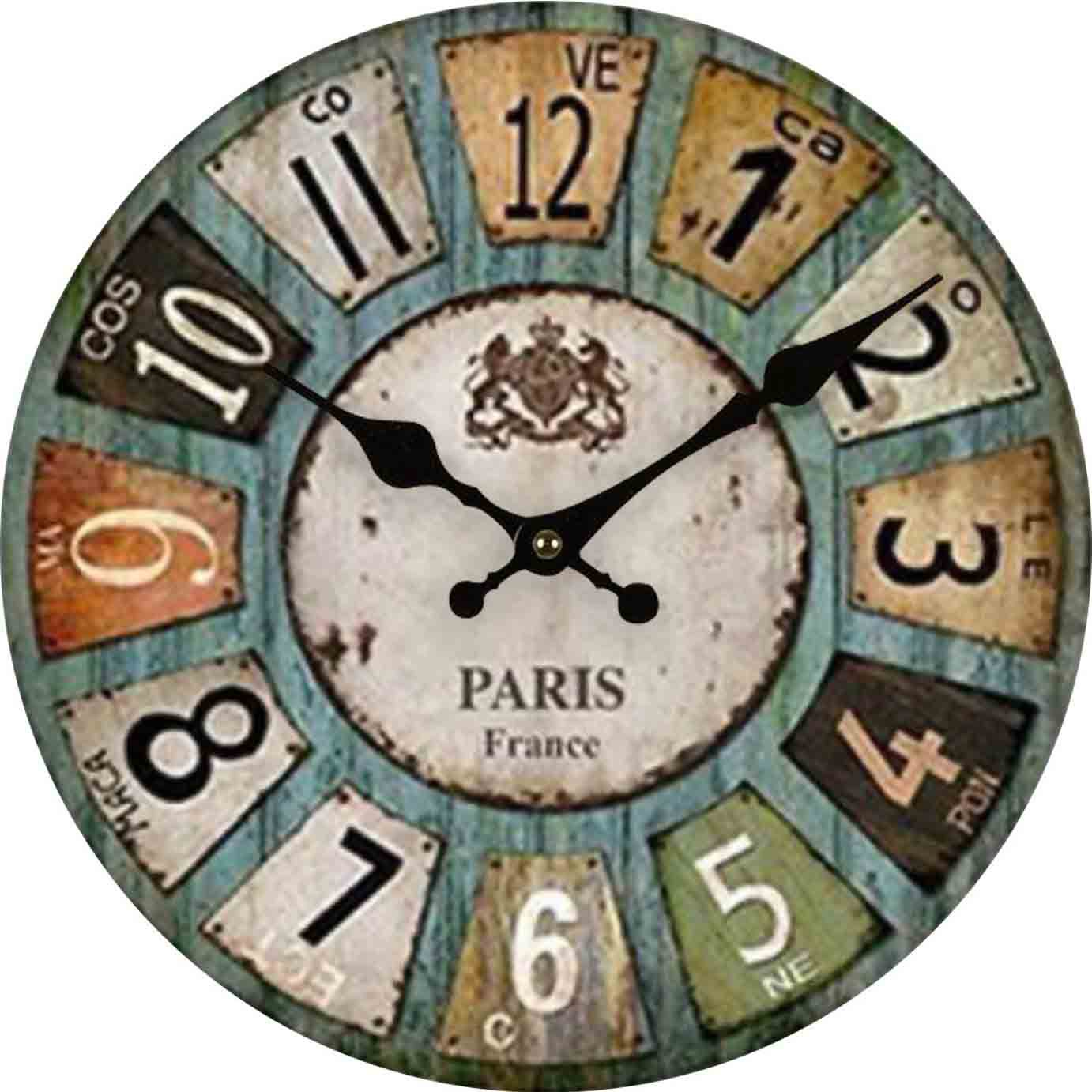 Decorative wooden wall clock on display