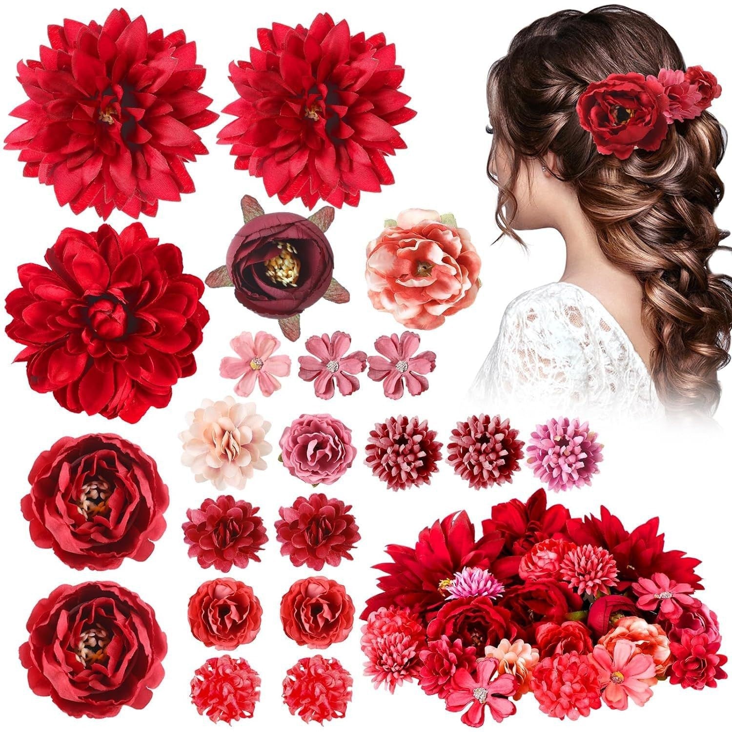 beautifully arranged floral hair clips on display