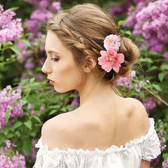 beautifully arranged floral hair clips on display