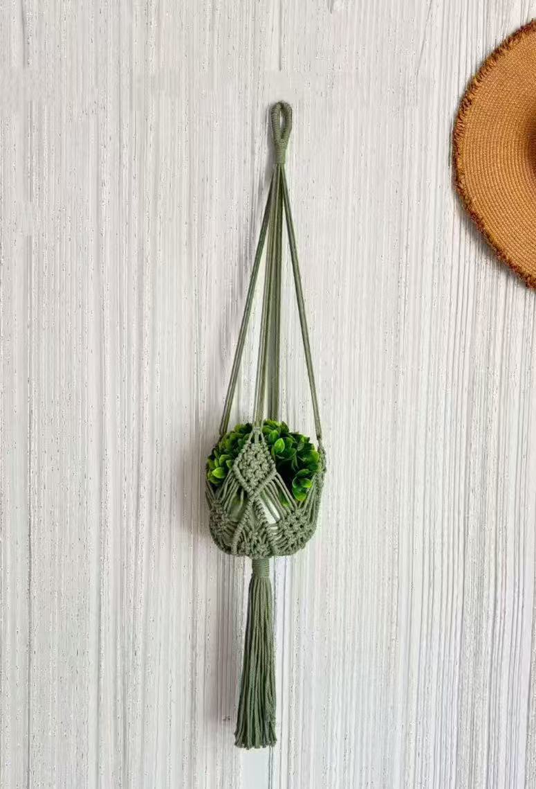 Bohemian hanging planter with vibrant flowers