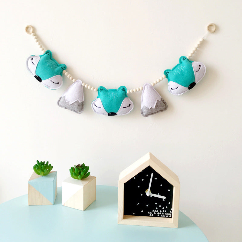 Close-up of colourful wooden beads in kids room decor