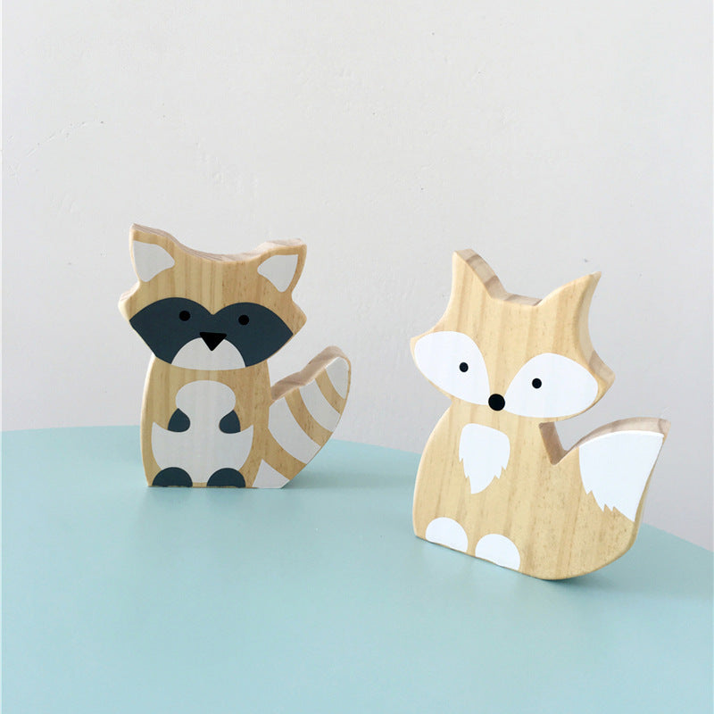 Wooden fox in children's room on a shelf