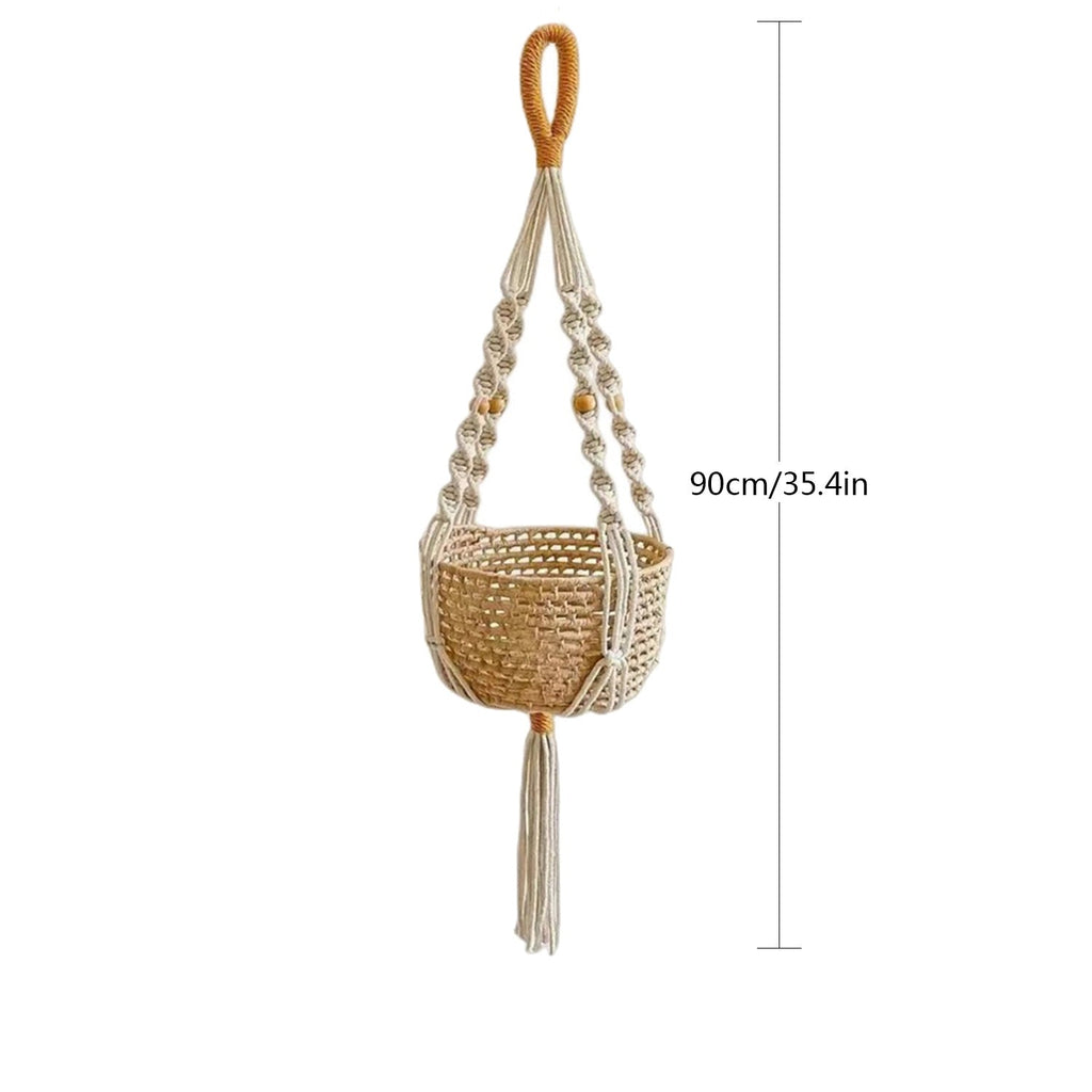 Stylish hanging basket with greenery indoors