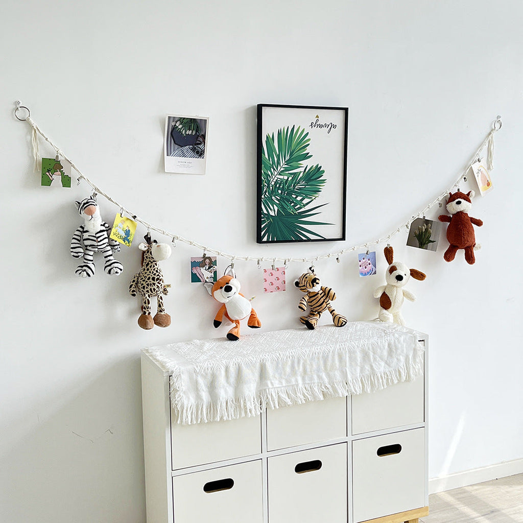 Party setup with multiple photos on string display