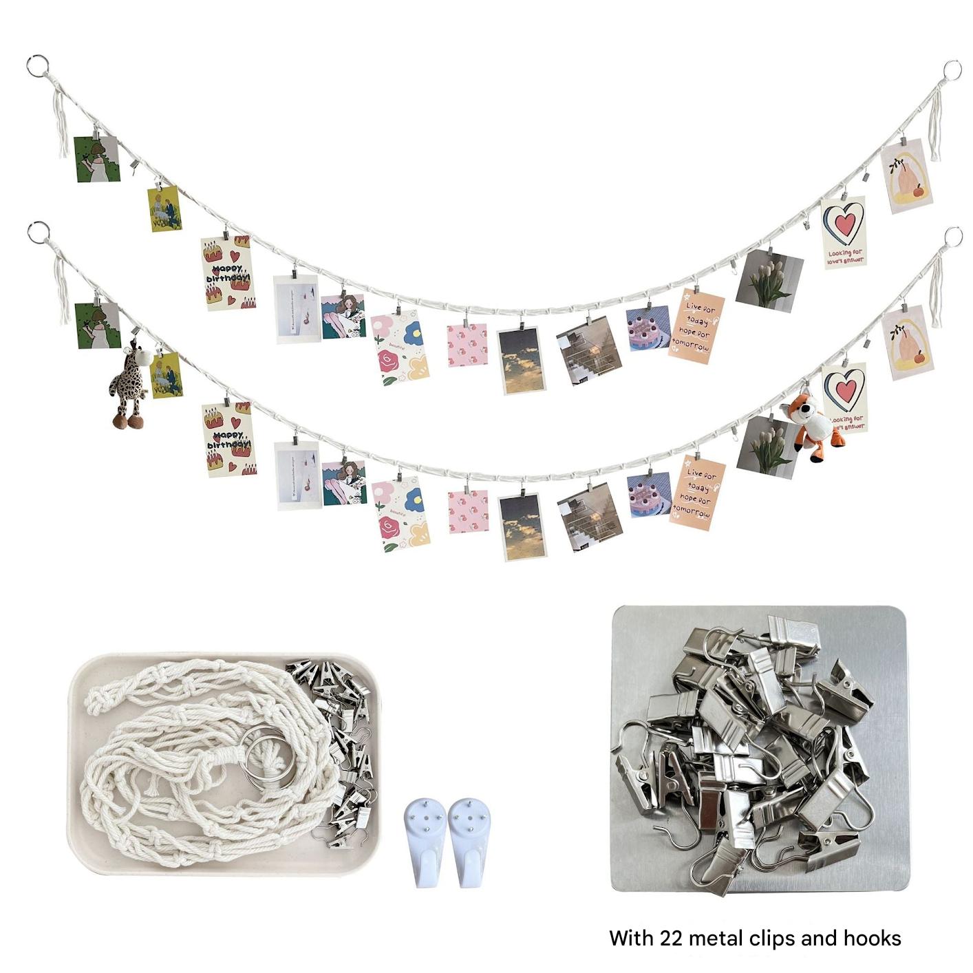 Cotton string photo display in a child's room