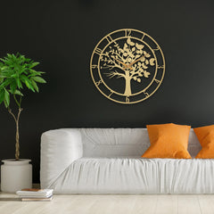Tree of Life metal wall clock hanging on a wall