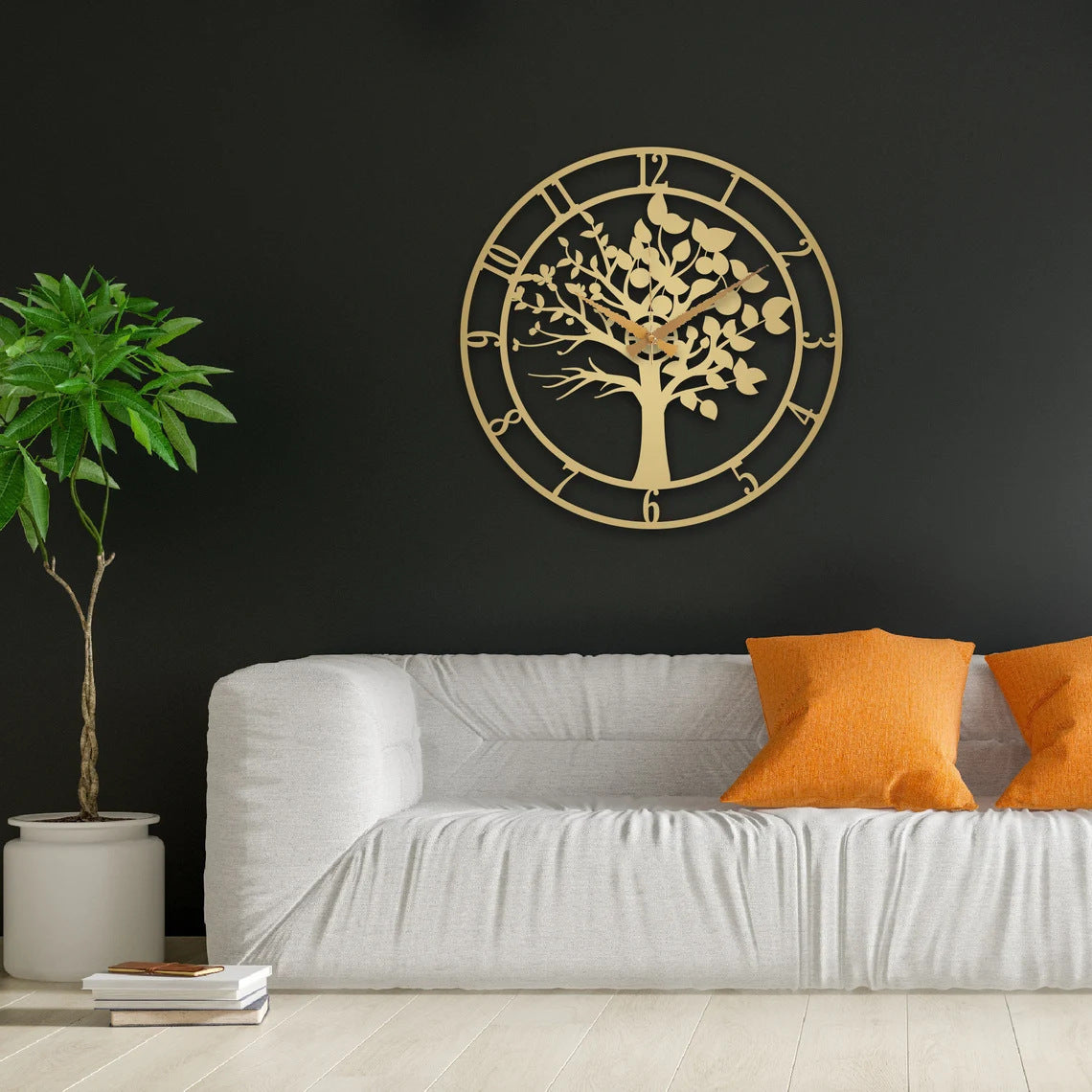 Tree of Life metal wall clock hanging on a wall