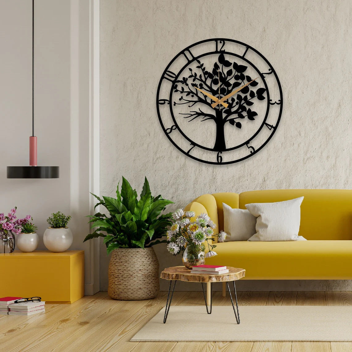 Distinctive Tree of Life clock in modern interior