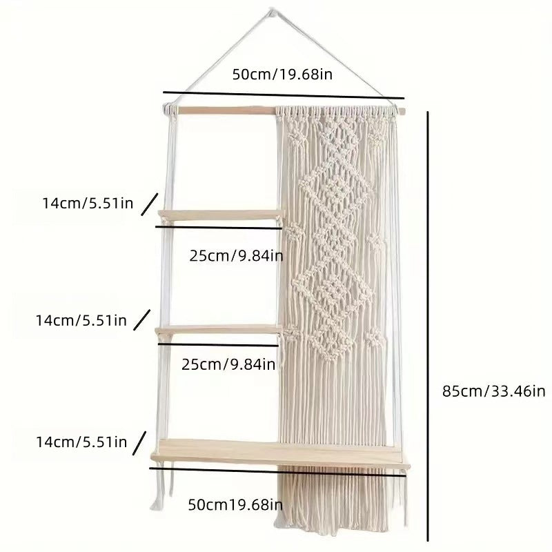Close-up of Bohemian Cotton Rope Wall Shelf