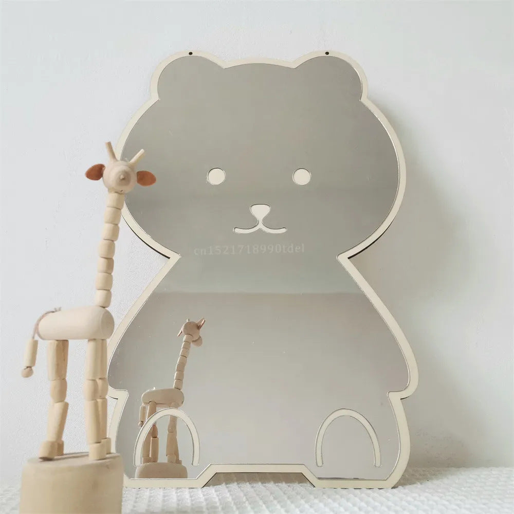 Close-up of bear and rabbit theme kids wall mirror