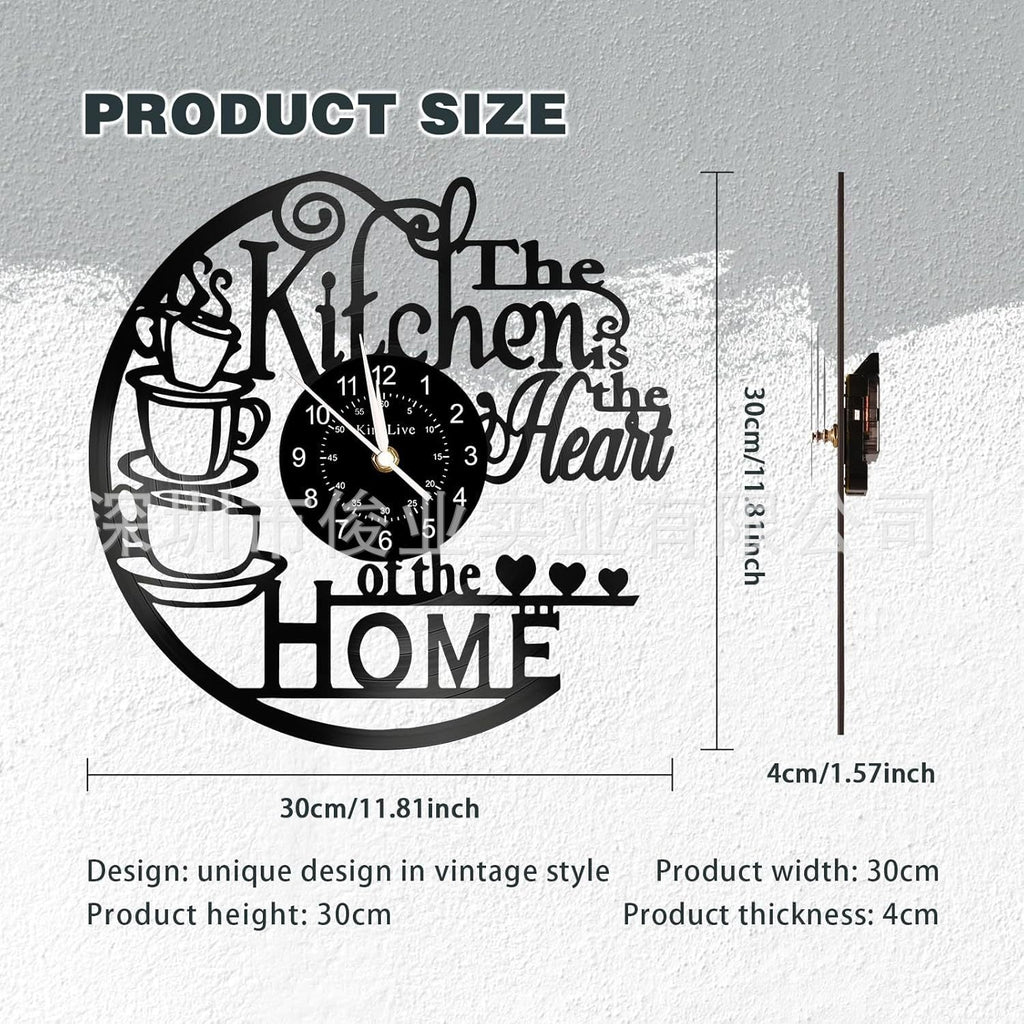 Coffee-themed wall clock on a living room wall