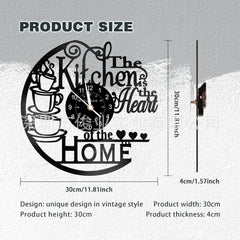 Coffee-themed wall clock on a living room wall