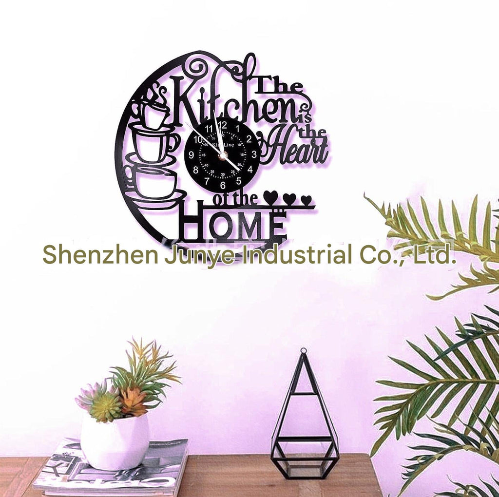 Stylish coffee wall clock in kitchen setting