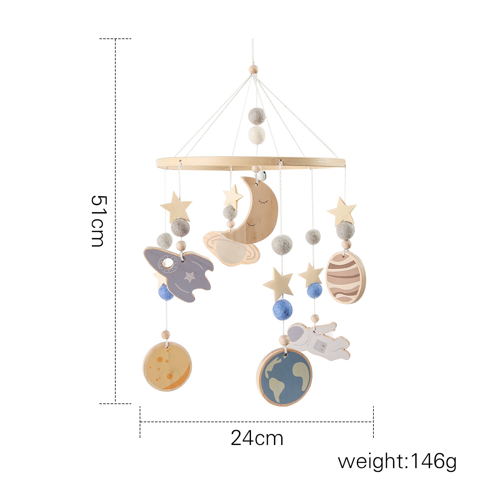 Natural Beech Wood Crib Mobile in Nursery