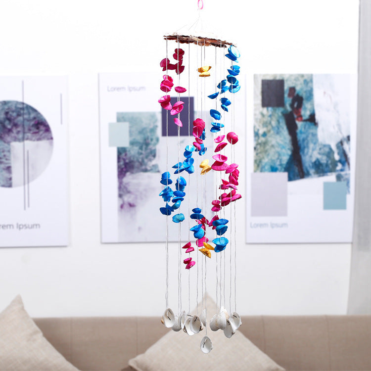 Close-up of shell patterns on wind chime