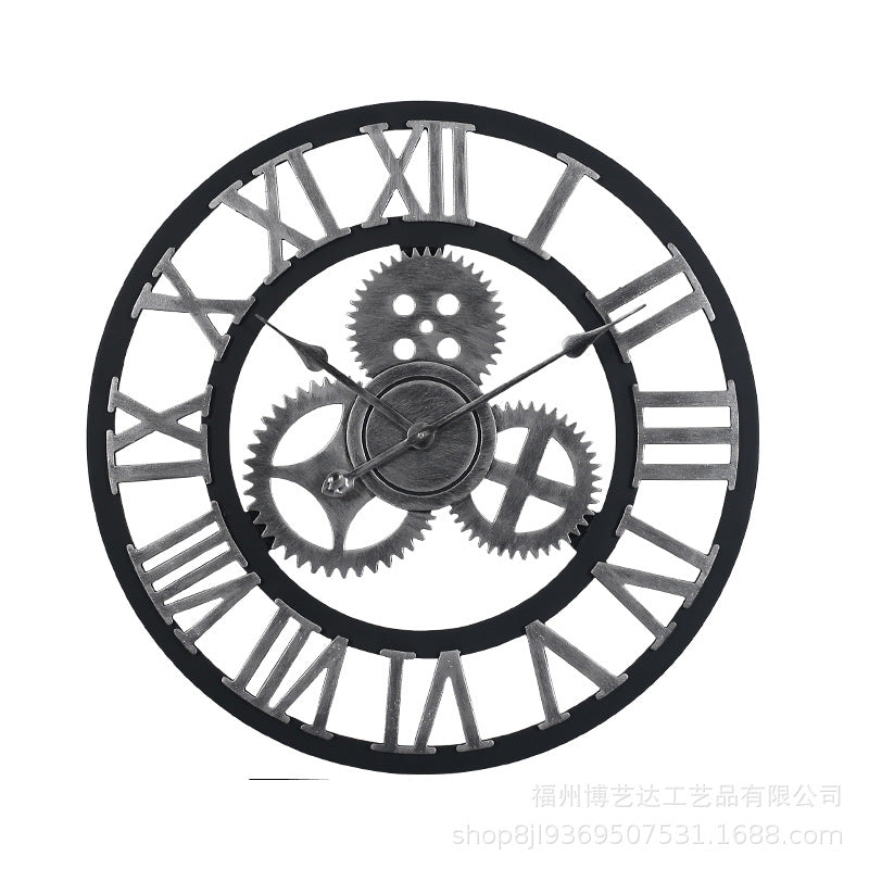 wall clock detail showcasing vintage gear