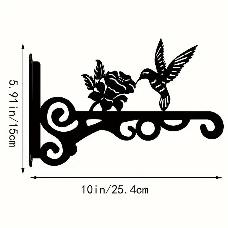 Iron flower basket mounted on wall in living room
