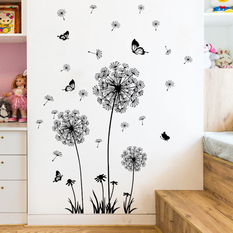 Peel and stick wall art with black dandelion pattern