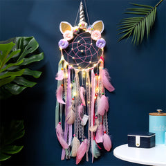 Colourful unicorn dreamcatcher with Indian feathers