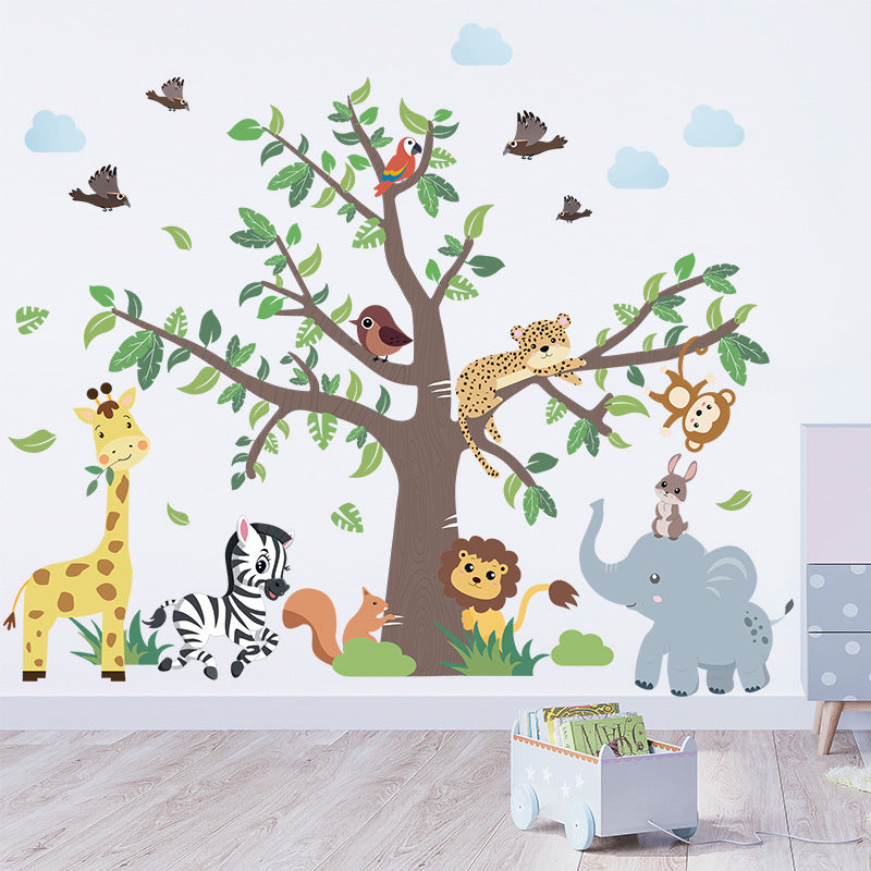 Colourful cartoon animal wall decal featuring playful animals