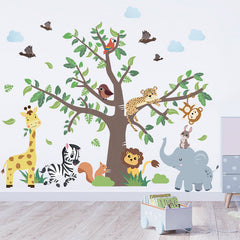 Colourful cartoon animal wall decal featuring playful animals