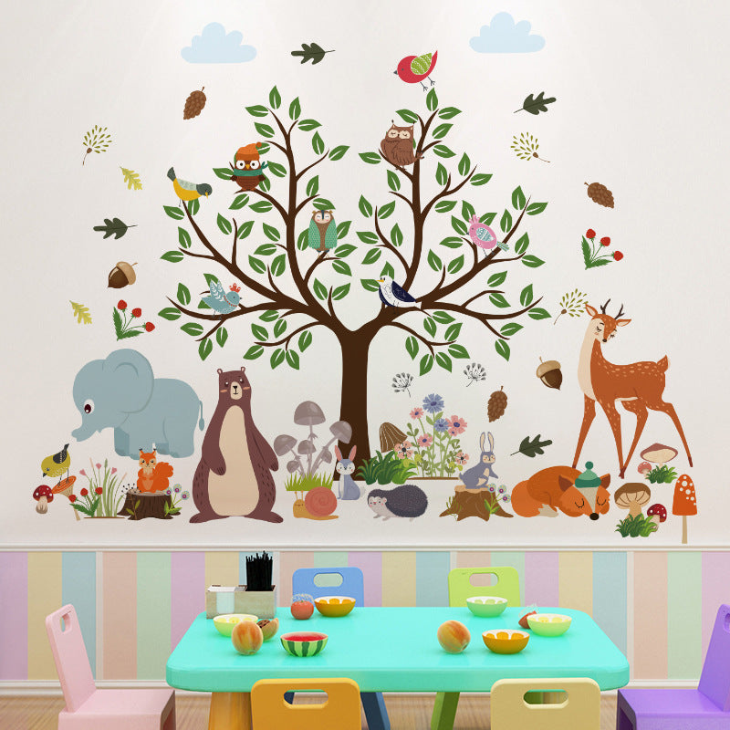 Creative wall decor featuring bright cartoon animals