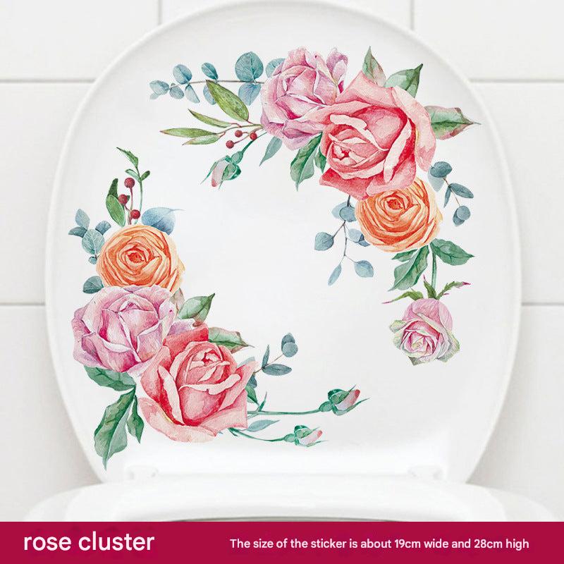 Decorative floral toilet decal in a bathroom
