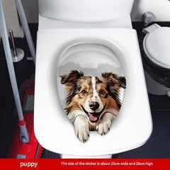 bathroom with 3D cat sticker on toilet