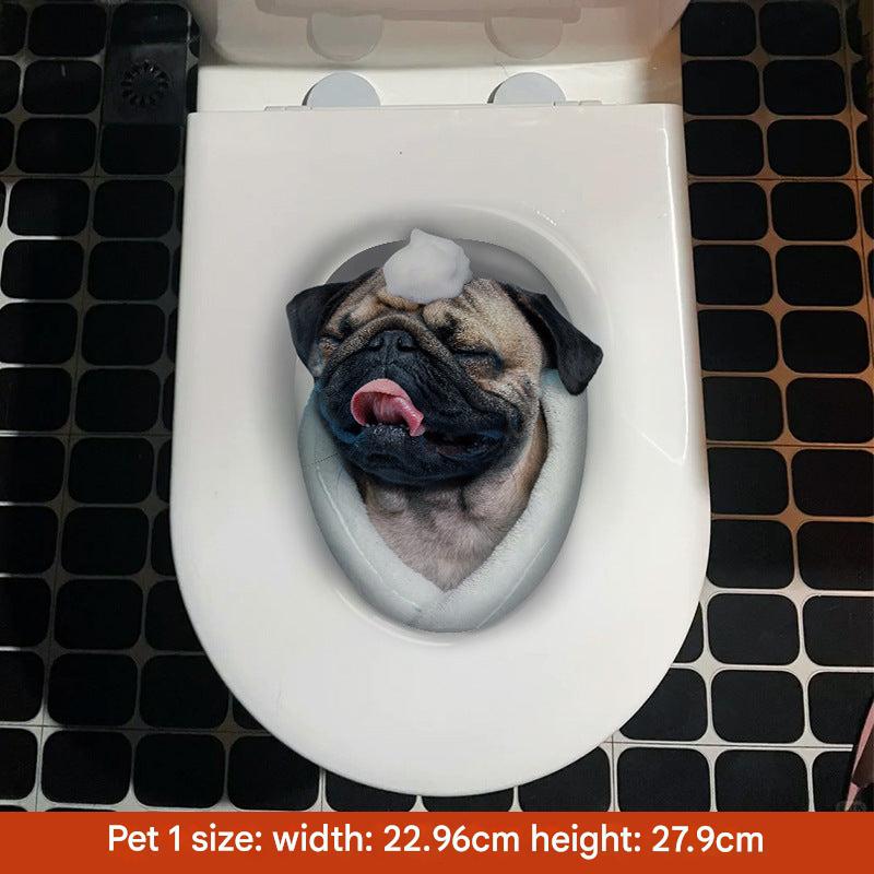 close-up of cat design toilet sticker