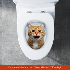bathroom with 3D cat sticker on toilet