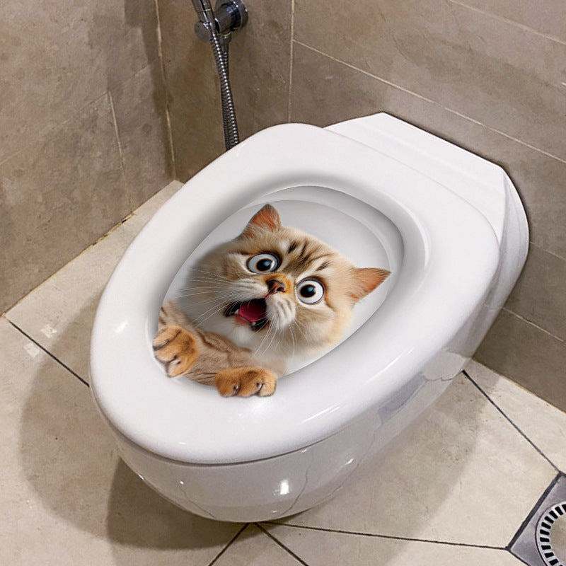 close-up of cat design toilet sticker