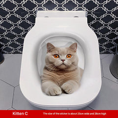 3D cat sticker on white toilet