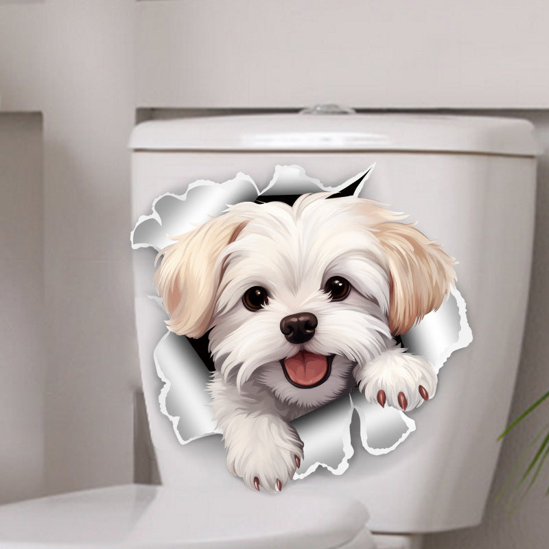 Stylish puppy bathroom decor sticker display 3