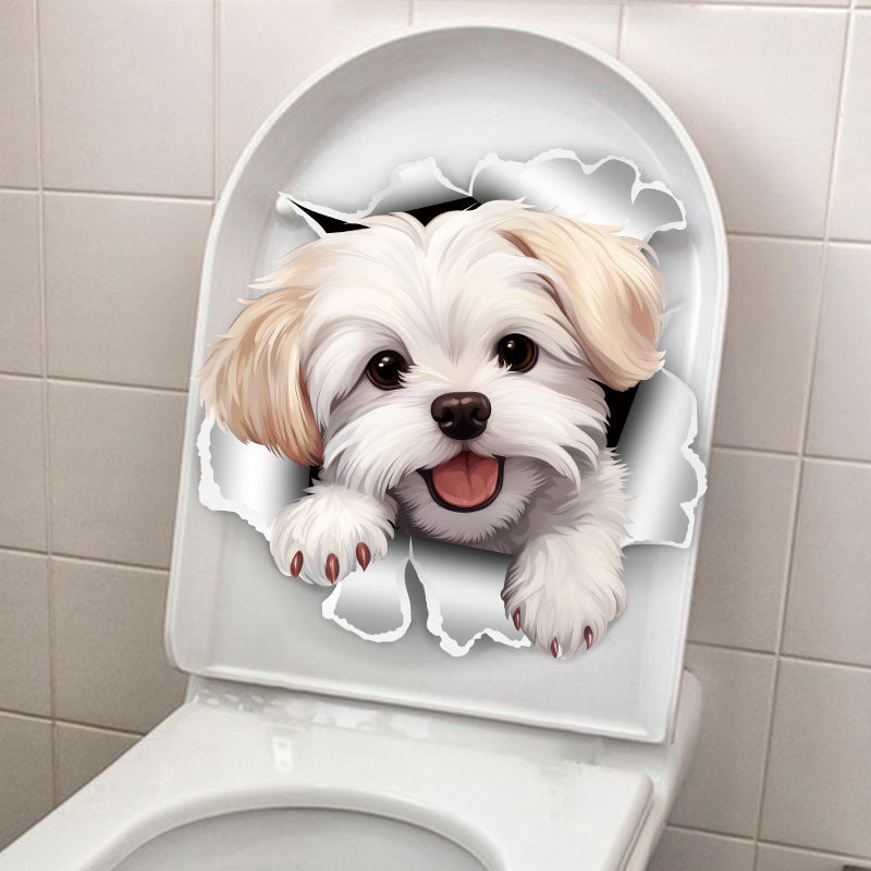 Vibrant waterproof puppy stickers in bathroom setting 4