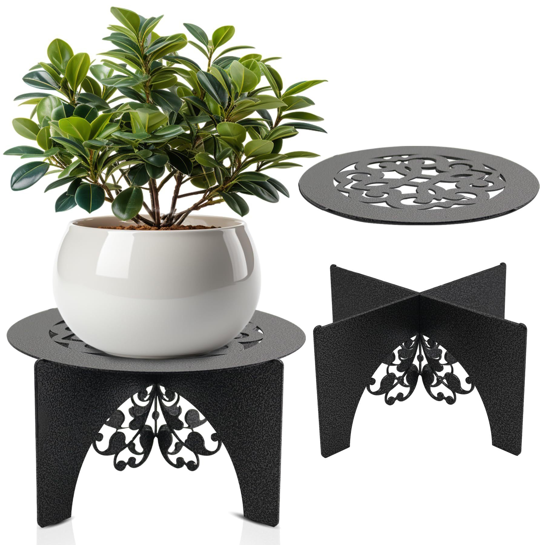 stylish metal plant display on patio