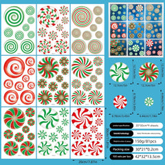 Multiple designs of holiday window clings