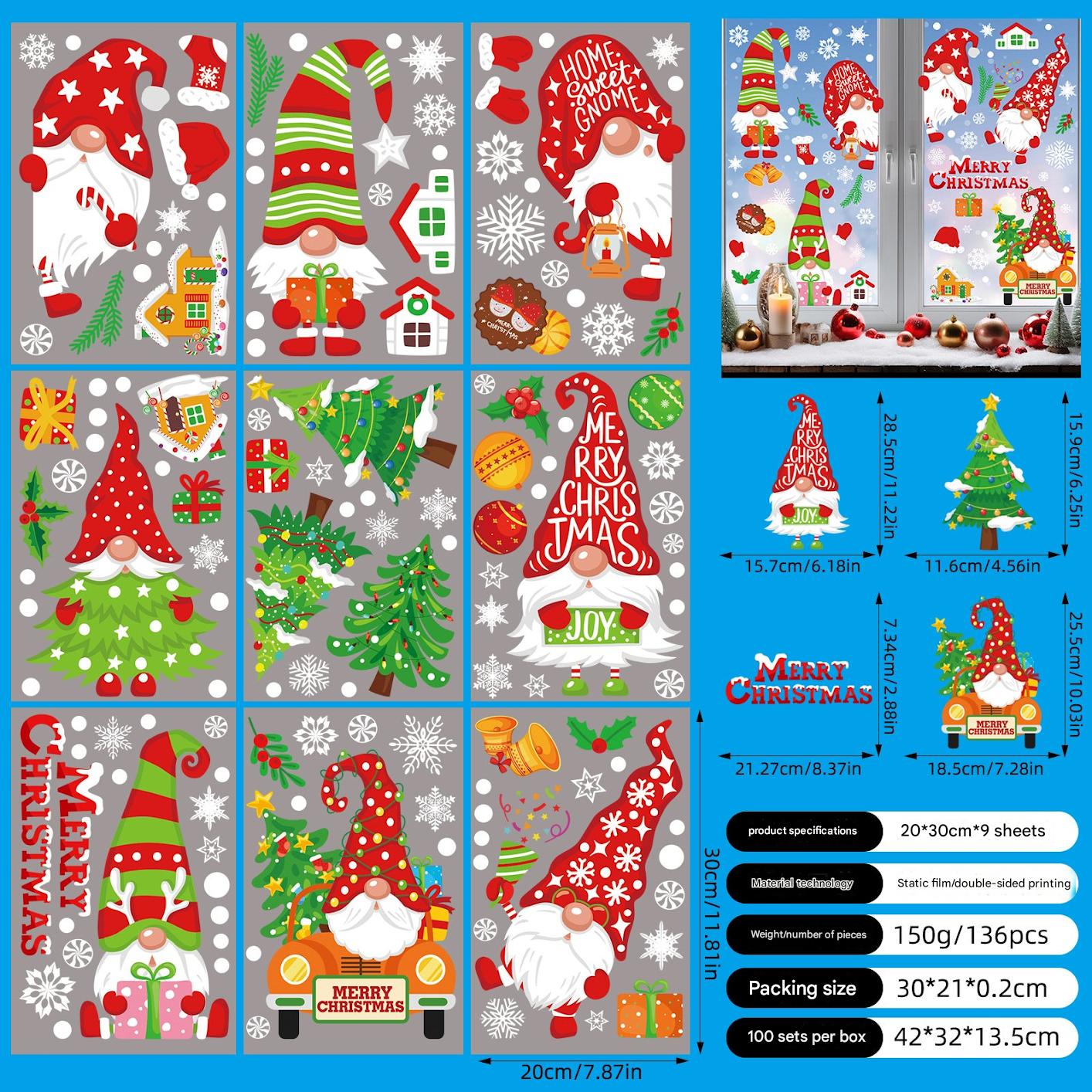 Multiple designs of holiday window clings