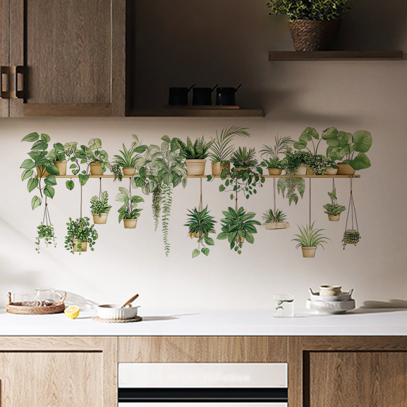 variety of green plant wall stickers on wall