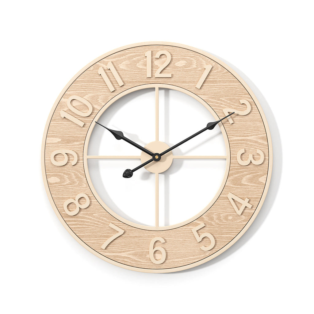 Decorative wooden clock mounted on a stylish wall