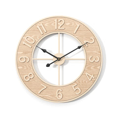 Decorative wooden clock mounted on a stylish wall